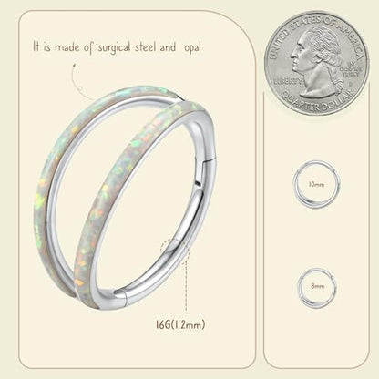 AROWRO Conch Piercing Jewelry Nose Rings Hoops Septum Cartilage Helix Rook | Surgical Steel Gold Silver Cartilage Earrings for Women Tragus Helix Piercing Jewelry 16G 18G 20G With Cubic Zirconia Opal - color: Silver-D3 Opal, size: 16G(1.2mm)-10mm
