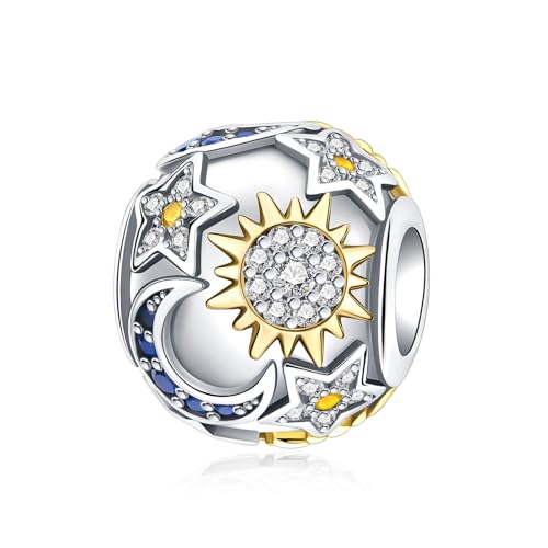LUXILLA Love You Best Friend Grandma Wife Heart Charm 925 Sterling Silver Charms Fit for Bracelets Necklace Jewelry Gift for Women - color: Moon Sun Star Charm