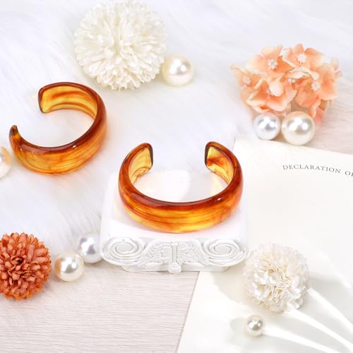 2Pcs Acrylic Cuff Bracelet Opaque Chunky Cuff Bangle Bracelets for Women Irregular Large Bracelets Fashion Open Geometric Wide Bracelet for Lady Holiday Charm Jewelry Gift - color: Saddle Brown