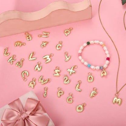 A-Z Bubble Letter Charms 18K Gold Filled Charms for Jewelry Making Gold Initial Alphabet Charms Pendants for Women Men Necklace Choker Bracelet Making - color: Letter I