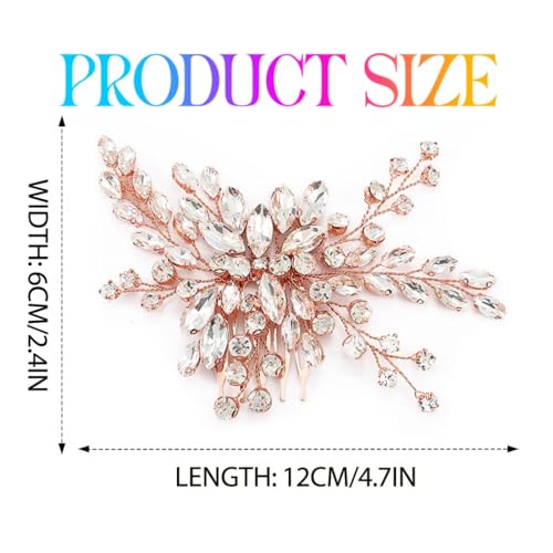 Bride Wedding Hair Comb Silver Crystal Hair Pieces Rhinestone Headpieces Bridal Hair Side Combs Hair Accessories for Women (C-Rose gold) - color: C-Rose gold