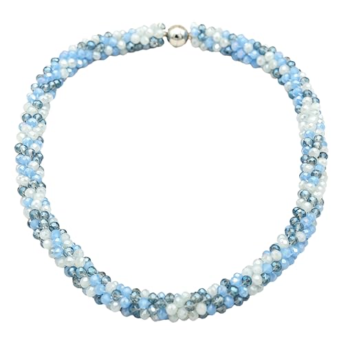Hand Knotted Beads Statement Necklace Bracelet Jewelry Set Artificial Crystal Choker for Women- Handmade Beaded Strand Sparkly Faceted Crystal Rondelle-17inches, 30 Colors - color: BLue&Gray