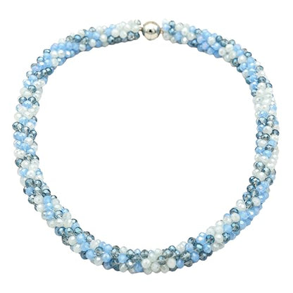 Hand Knotted Beads Statement Necklace Bracelet Jewelry Set Artificial Crystal Choker for Women- Handmade Beaded Strand Sparkly Faceted Crystal Rondelle-17inches, 30 Colors - color: BLue&Gray