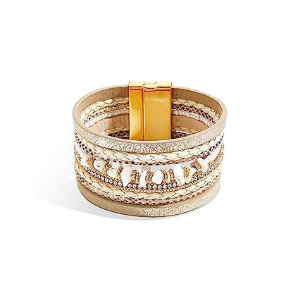 Long tiantian Boho Western Bracelets for Women Leather Wrap Bracelets Turquoise Bracelet Western Jewelry Country Concert Outfits - color: womens stackable bracelets(khaki)