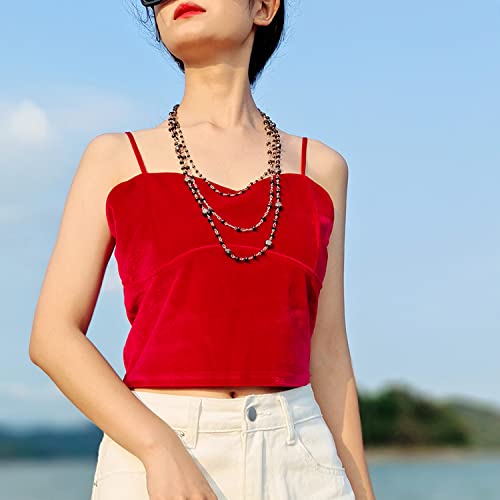 Firstmeet Long Chain Multi Layer Fashion Glass Beads Handmade Necklace for Women - color: Black-mgj