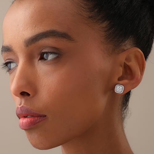 LeCalla 925 Sterling Silver Cubic Zirconia Stud Earrings for Women | Classic CZ Silver Earrings Jewelry | Birthday Anniversary Valentine’s Day Gift for Her, Wife, Mom - color: Cushion Shaped Cubic Zirconia