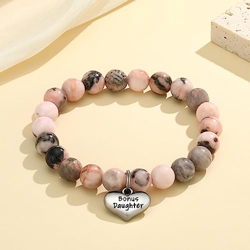 MIXJOY Inspirational Gifts for Women, Heart Charm Pink Elastic Beads Bracelet, Positive Affirmations Get Well Soon Gifts - style: bonus daughter give you life pink