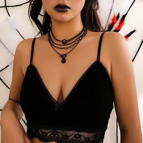 HUASAI Boho Necklaces for Women Dainty Layered Choker Necklace Bohemian Turquoise Necklace Statement Jewelry Western Cowgirl Country Concert Outfits Accessories - color: Z Black Choker Necklaces