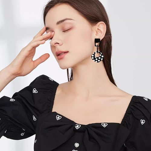 Handmade Lightweight Retro Polka Dot Square Hollow Round Dangle Drop Earrings Unique Chic Resin Geometric Stud Earrings For Women - style: black 2