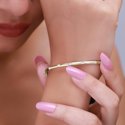 Classic Plain Design & 7 inch Bangle Bracelet for Women | Metal: Sterling Silver|Stone: Moissanite - color: Sparkle Bar