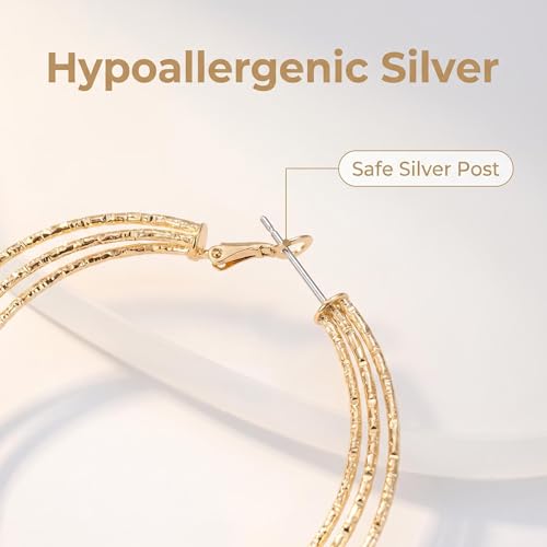 Hoop Earrings for Women, Hypoallergenic Stainless Steel Lightweight Thin Large Big Hoops Earrings Set for Women, Non Tarnish for Jewelry Gift 40MM - color: Gold Multi-Layer Glitter Hoop Earrings