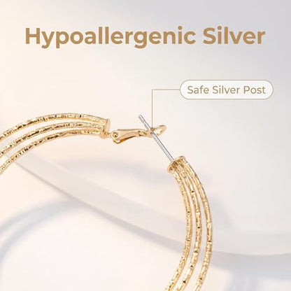 Hoop Earrings for Women, Hypoallergenic Stainless Steel Lightweight Thin Large Big Hoops Earrings Set for Women, Non Tarnish for Jewelry Gift 40MM - color: Gold Multi-Layer Glitter Hoop Earrings