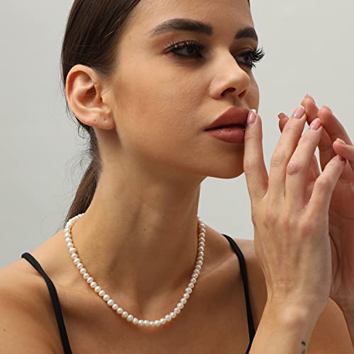 XYJZXY Pearl Necklace with Golden Charm, 18-Inch Adjustable Chain, 5-6mm White Pearls, Women Pearl Choker Necklace, Handmade Jewelry - style: pearl necklace