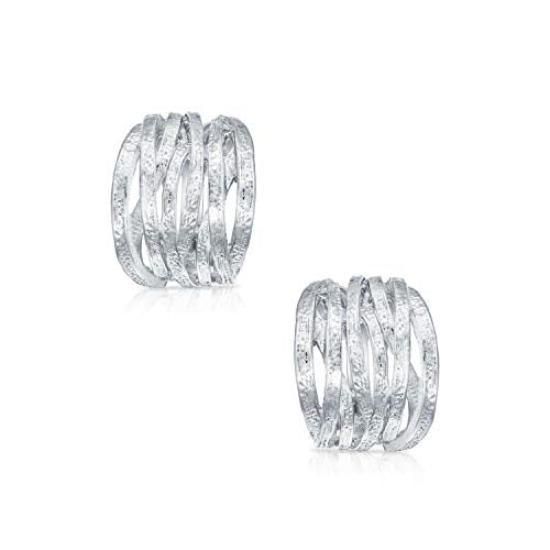 Bling Jewelry Casual Wide Criss Cross Clip On Earrings For Women Lightweight Non Pierced Ears Rhodium Plated Rose Yellow Gold Plated - color: Silver Tone