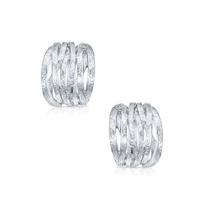 Bling Jewelry Casual Wide Criss Cross Clip On Earrings For Women Lightweight Non Pierced Ears Rhodium Plated Rose Yellow Gold Plated - color: Silver Tone