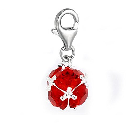 Sexy Sparkles Clip on Red Birthstone Dangle Charm Pendant for European Clip on Charm Jewelry with Lobster Clasp