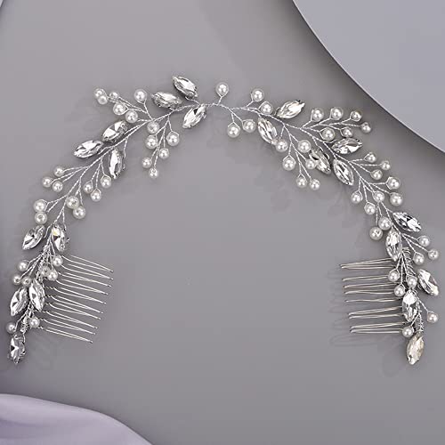 Hair Vine for Women Bridal Hair Comb for Bride Pearls Crystal Hair Comb Slide SILVER