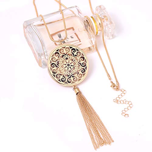 MOLOCH Long Necklaces For Woman Disk Circle Pendant Necklaces Tassel Fringe Necklace Set Statement Pendant - color: disk--gold-leopard