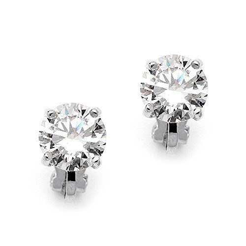 Mariell Cubic Zirconia Crystal Wedding Clip On Stud Earrings for Women, 2 Carat CZ Jewelry For Brides - color: Silver
