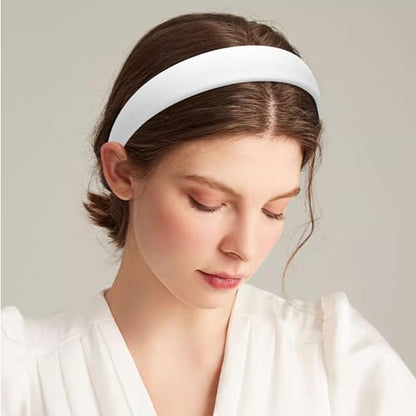 WantGor 1 Inch PU Leather Headband, Wide Padded Hairband Fashion Hair Bands | Cute Womens Headbands Holiday DIY Hair Accessories - color: White
