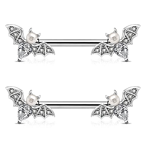 Nipple Barbell 14g Piercing Jewelry with Sparkling CZ Stones - Perfect for Halloween Body Piercing