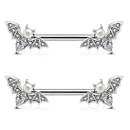 Nipple Barbell 14g Piercing Jewelry with Sparkling CZ Stones - Perfect for Halloween Body Piercing
