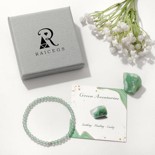 Raicegs 4 6 8MM Beaded Bracelets Healing Crystal Bracelet for Women Men Natural Stone Handmade Stretch Bracelet Reiki Spiritual Jewelry - color: Aventurin, size: 4mm