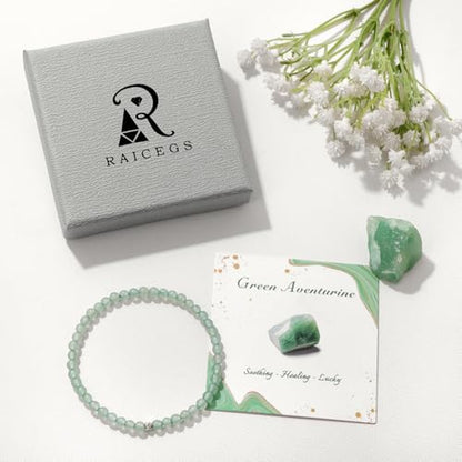 Raicegs 4 6 8MM Beaded Bracelets Healing Crystal Bracelet for Women Men Natural Stone Handmade Stretch Bracelet Reiki Spiritual Jewelry - color: Aventurin, size: 4mm