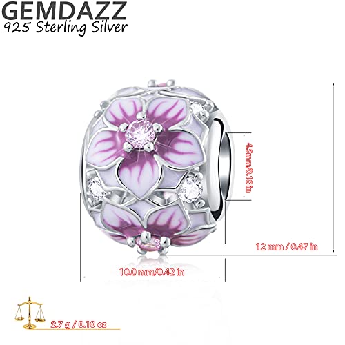 GEMDAZZ 925 Sterling Silver Valentines Day Charms Heart Charms, I Love You to The Moon and Back Pendant, Cupid Arrow and 4 Leaf Clover Beads fit European Bracelets, Gift for Lover/Wife/Girls - color: Magnolia Flower Bloom Charm