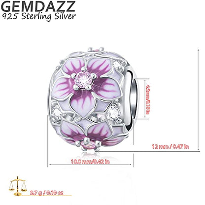 GEMDAZZ 925 Sterling Silver Valentines Day Charms Heart Charms, I Love You to The Moon and Back Pendant, Cupid Arrow and 4 Leaf Clover Beads fit European Bracelets, Gift for Lover/Wife/Girls - color: Magnolia Flower Bloom Charm