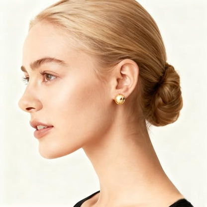 FAN&LOUIS Gold Ball Clip On Earrings, 24K Gold Plated Chunky Half Ball Earrings for Women Non-Pierced Ears Trendy Lightweight Hypoallergenic Clip-On Earrings - style: Gold