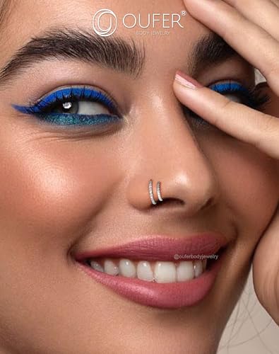 OUFER Turquoise CZ Opal Nose Rings for Women, 316L Surgical Steel 6MM Nose Rings Hoops, Silver Hinged Segment Septum Lip Eyebrow Cartilage Conch Rook Helix Tragus Daith Piercing Jewelry-6/7/8MM - color: Silver, Opal and CZ
