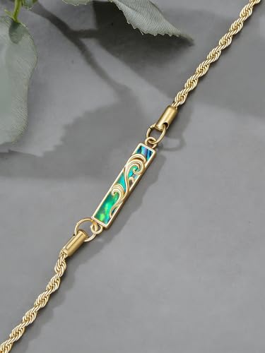 Waves/Tree of Life/Mushrooms/Moon Phase/Butterfly/Hummingbird Bracelet/Anklet 925 Sterling Silver Adjustable Abalone Shell Bar Bracelet/Anklet Summer Jewelry Gifts for Women - color: Waves-Abalone-Yellow Gold, size: Bracele 7"+2"