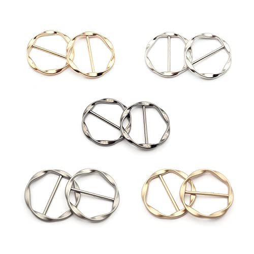 BetterJonny 10 Pcs Silk Scarf Ring Clip, T-Shirt Tie Ring Clips for Women, Fashion Circle Metal Scarf Ring and Slide Tshirt Twist Knot Clip Buckle Clothing Ring Wrap Holder