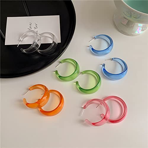 Colorful C shape Hoop Earrings for Women Resin Acrylic Y2k Multicolor Chunky Big Lightweight Jewelry - color: Pink