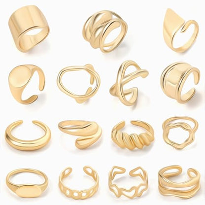 15-25 Pcs Chunky Gold Rings Set for Women, Stackable Finger Midi Rings, Dainty Gold Stacking Statement Womens ring pack - color: Gold-15Pcs
