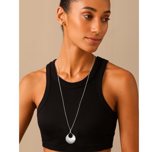 LeCalla 925 Sterling Silver Hammered Necklace for Women | Italian Handmade Hammered Texture Pendant Necklaces | Women's Adjustable Chain Necklace Pendant Jewelry Gift for Her - color: Hammered Drop-30 Inches