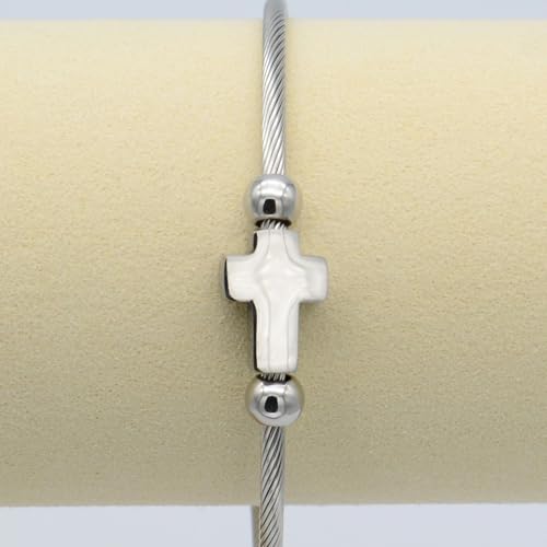 Stainless Titanium Steel Cross Bracelet for Men and Women – Minimalist Adjustable Bangle with Religious Symbol – Hypoallergenic Cable Wire Cuff with Eco-Friendly Packaging