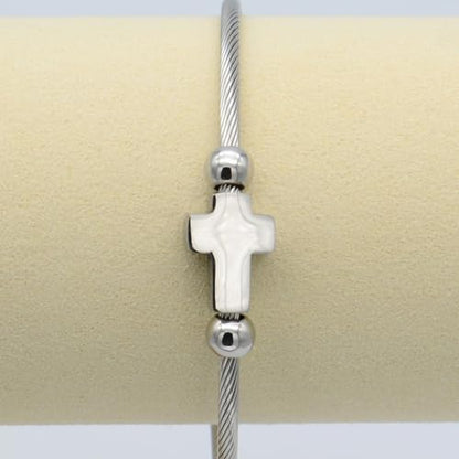 Stainless Titanium Steel Cross Bracelet for Men and Women – Minimalist Adjustable Bangle with Religious Symbol – Hypoallergenic Cable Wire Cuff with Eco-Friendly Packaging