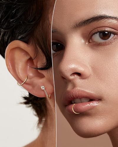 14K Solid Gold Nose Rings, Yellow Gold, 18g/16g/20g | For Women Man, Real Gold, 14Kt, Tiny Seamless Hoop, Nose Piercing, Cartilage Earring, Hypoallergenic - color: HoopA, size: 18g- 12mm