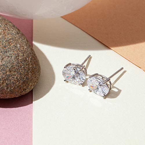PAVOI 14K Gold Plated 925 Sterling Silver Cubic Zirconia Stud Earrings for Women - Simulated Diamond CZ Earrings - style: Oval 6x8mm