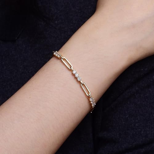 Paperclip Bracelet for Women Couple Bracelets with CZ Chain Strand Jewelry Gift for Girls - color: Style 2-Golden, 7 inches