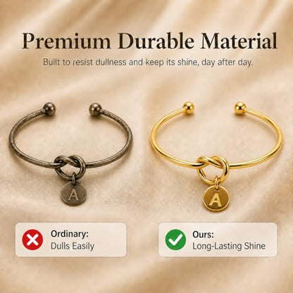 LemonRose Initial Bracelets for Women - Dainty Tie the Knot Letter A-Z 14K Gold Plated for Women Gold Cuff Bracelet for Womens Jewelry Personalized Bridesmaid Proposal Gifts - color: Gold A