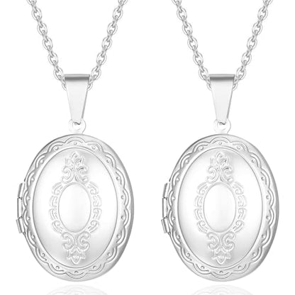 2 Pcs Locket Necklace that Holds Pictures Stainless Steel Locket Pendant Necklace Image Chain Necklaces for Women - color: Oval 2