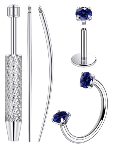 Lcolyoli 20G Titanium Horseshoe Nose Ring and Internally Threaded CZ Stud for Tragus/Nose/Helix/Conch Piercing Jewelry for Women Men Includes Taper Ball Grabber Tool for Easy Jewelry Changing - color: Blue Cubic Zirconia, size: 20g