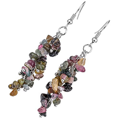Nupuyai Natural Tumbled Stones Earrings for Women, Reiki Healing Crystal Long Dangle Hook Eardrop - color: #4-Multicolor
