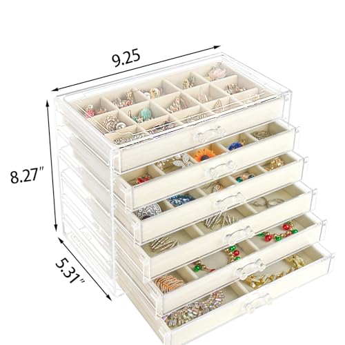 Acrylic Jewelry Box Organizer and Storage 6 Drawer for Earring Display Tray - color: Beige 6 Layers