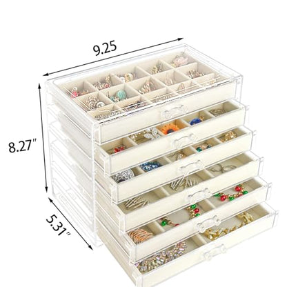 Acrylic Jewelry Box Organizer and Storage 6 Drawer for Earring Display Tray - color: Beige 6 Layers