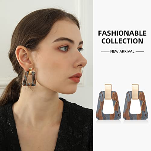 Acrylic Geometric Statement Earrings - Mottled Resin Lightweight Dangle Earrings for Party or Vacation - color: GREY BROWN