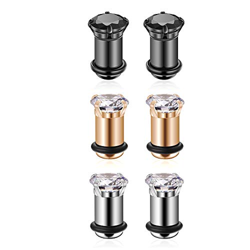 Gabry&jwl 6Pcs Lightweight Ear Gauges Plugs Ear Tunnels 2G 4G 6G 8G 6mm 5mm 4mm 3mm 316L Stainless Steel Body Piercing Plugs Prong Set CZ Ear Stretcher Expander Plugs with Rubber O-Rings - style: A01:3Pairs(2G=6mm)